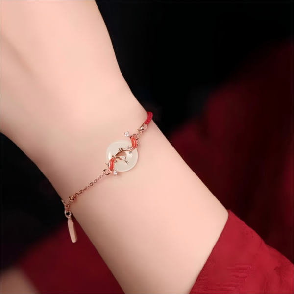 Auspicious Hetian Jade Koi Red Rope Bracelet - Image 2